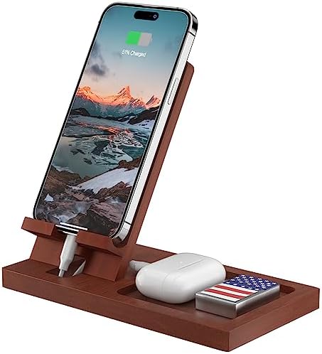 Cell Phone Stand with Tray, Wood Phone Docking Station for Men, Phone Holder for Desk, Men’s Docking Station and Organizer, Wooden Desk Organizer – Enhanced Compatibility and Speed