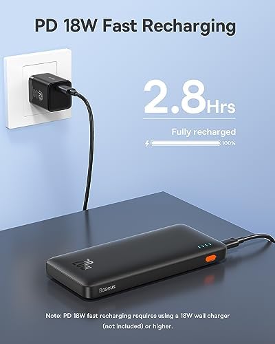 Baseus 20 W PD QC Power Bank – Ultra-Slim 10,000 m Ah Fast Charging Portable Charger with Dual USB-C Ports for i Phone 15/14/13/12/11, Samsung S23/S22, Google & LG – Lightweight & Enhanced Compatibility for On-the-Go Power Solutions