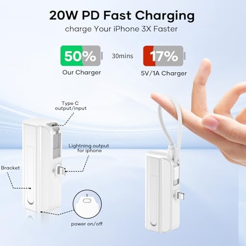 Ultra-Compact 5000 m Ah Portable Charger for i Phone 14/13/12/11/XR/XS/X/8/7/6 – MFi Certified Fast Charging Power Bank with 20 W PD Technology – Mini White Battery Pack for Ultimate Mobility and Style