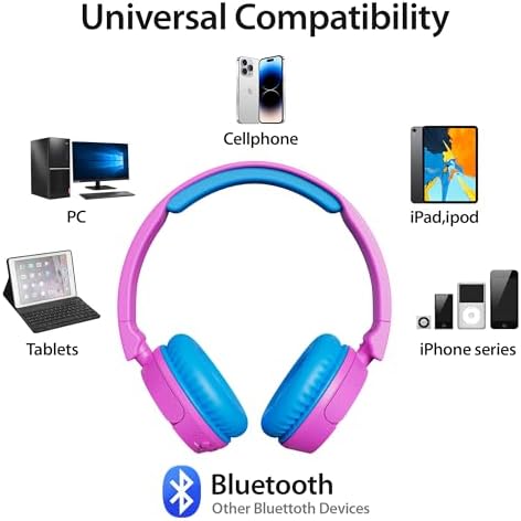 Contixo KB-5 Safe Listening Bluetooth Headphones for Kids – Foldable Over-Ear Design with 85 d B Volume Limiting – Stylish Pink & Blue Headphones for Comfortable Listening – Effortless Wireless Pairing with All Devices for Young Music Enthusiasts