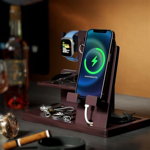 ProCase Gifts for Dad, Wood Phone Docking Station for Men, Dad Gifts From Daughter Son, Mens Nightstand Organizer, Anniversary Birthday Gifts for Dad Father Husband Him -Espresso (No Engraved) – Enhanced Compatibility and Speed