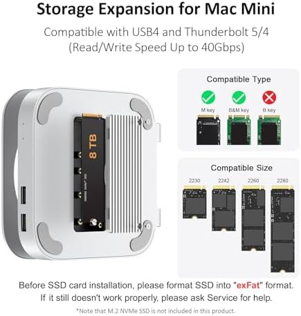 Elevate Your Mac mini Setup with the Akyyajaure 9-in-1 Aluminum Docking Hub – High-Speed M.2 NVMe SSD Enclosure, Lightning-Fast 10 Gbps USB-A2 Ports, Effortless SD/TF Card Readers, and USB 2.0 Connectivity for Unmatched Productivity and Style