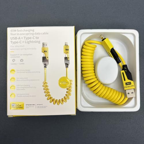 4-in-1 Supercharging Cable for Apple Devices – High-Speed USB-C & Type-C Charging Solution with Durable Spring Wire Design for Mac Book, i Pad, i Phone – Portable Multi-Functional Charging Accessory for Effortless Power Delivery