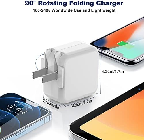 Ultimate 2-Pack i Pad Charger Set: 10 FT Lightning Cable & 12 W Foldable USB Wall Adapter for Quick & Reliable Charging – Compatible with i Pad 4/5/6/7/8/9, Mini & Air Models – Travel-Friendly Design for Uninterrupted Use