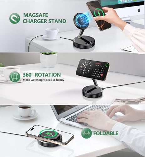 Revolutionary Magnetic Wireless 15 W Fast Mag Safe Charging Pad for i Phone 16 Series and Air Pods – Superior Efficiency with Intelligent Temperature Control and LED Indicator for Uninterrupted Charging Experience – Ultimate Foldable Charging Station for Tech Enthusiasts and Apple Devices