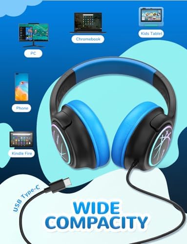 i Clever Kids Headphones: Safe 85 d B Volume Limit, Ergonomic Foldable Design, Superior Stereo Sound, 3.5 mm Jack Compatibility – Ideal for Travel, School & Home Use – Stylish Blue-Green for Boys & Girls