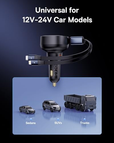 Baseus 33 W Retractable Dual USB-C Car Charger – Fast Charge Your Samsung Galaxy & Tablets on the Go, Sleek Black Design, Compact & Portable, Enhanced Safety Features for Effortless Travel Power Solutions