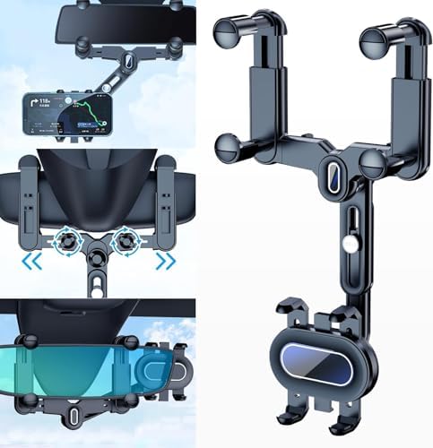 Universal 360° Rotatable Car Phone Holder – Adjustable Rearview Mirror Mount for All Smartphones – Secure, Retractable Design for Enhanced Accessibility and Safety While Driving – Ideal for Navigation and Hands-Free Calls – Durable Construction for Long-lasting Use