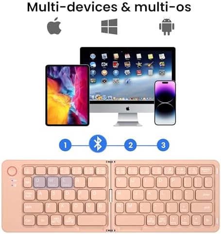 Ultimate Mini Wireless Folding Keyboard for Travel – Sync 3 Devices Effortlessly, Premium Aluminum Design for i Phone, i Pad, Mac, Android & Windows – Compact & Portable Full-Size Typing Solution