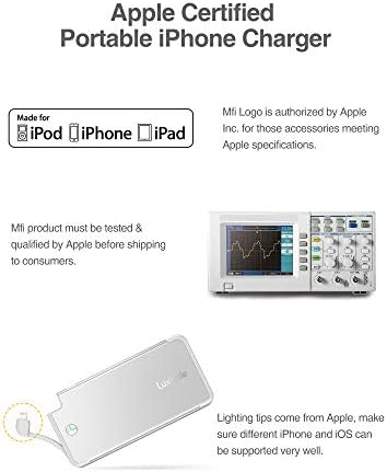 Ultra-Slim Luxtude Portable Charger with Built-in MFi Lightning Cable – 5000 m Ah Power Bank for i Phone 14, 13, 12, 11, 10 | Sleek Metal Black Design for Effortless Charging On-the-Go | Lightweight and Durable Phone Battery Pack for Everyday Use