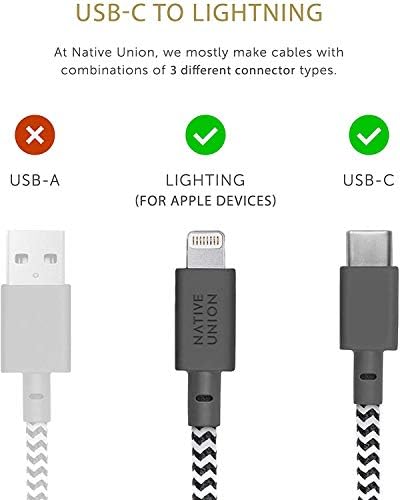 Native Union Night Cable – 10 ft Heavy-Duty USB-C to Lightning Charging Cable with Weighted Knot for i Phone 14 and Earlier – MFi Certified, Fast Charging, Stylish Zebra Design for Ultimate Convenience and Durability