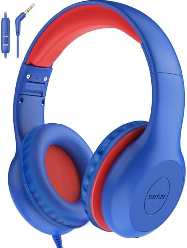 Kid-Friendly Foldable Wired Headphones with Microphone – Volume Limiting Safety (85/94 d B) for Hearing Protection, Share Port for Collaborative Audio, Ideal for Tablets, PCs, and School Use – Enhanced Type C Compatibility for Optimal Sound Quality and Comfort
