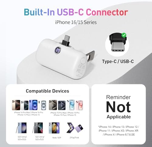 i WALK 5000 m Ah Portable Charger for i Phone 15 & 16 Series – 20 W PD Fast Charging USB-C Power Bank with LED Battery Indicator – Lightweight, High-Capacity Power Bank Compatible with i Phone 15 Plus, 15 Pro, 15 Pro Max & Samsung Devices – Ultimate Travel Companion for On-the-Go Charging