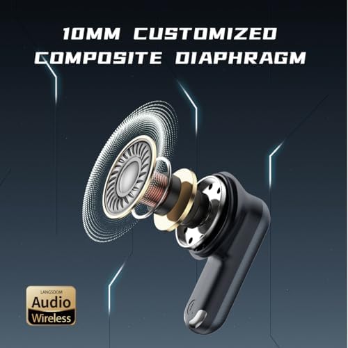 Langsdom Theta PRO Wireless Earbuds – Superior Sound with Enhanced Bass & 30-Hour Playtime for Gaming & Multimedia | Ultra-Low Latency 45 ms Bluetooth 5.3 Connectivity, Integrated Microphone for Clear Voice Calls, Optimal for TV, Smartphones & Laptops