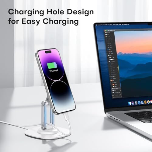 OMOTON 360°Rotating Magnetic Phone Stand for Desk, Adjustable Foldable Aluminum for MagSafe Cell Phone Stand Holder with Non-Slip Base, for iPhone 16/15/14/13 Pro Max/MagSafe Case- Black – Enhanced Compatibility and Speed