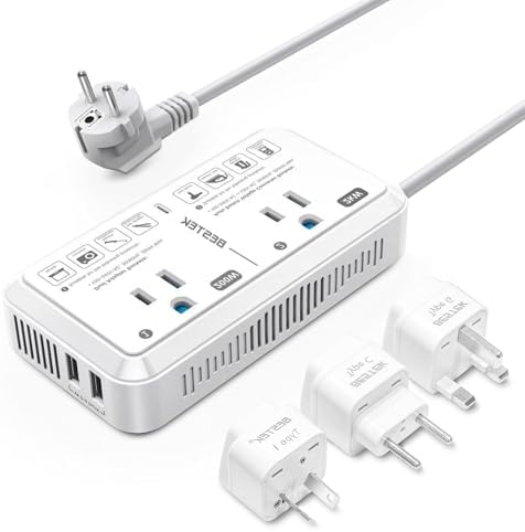 Universal Travel Voltage Converter with Dual USB Ports – 2000 W Adapter for Hair Dryers & Curling Irons – EU/UK/AUS Plug Compatibility for Hassle-Free Global Travel – Compact and Durable Design for On-the-Go Charging