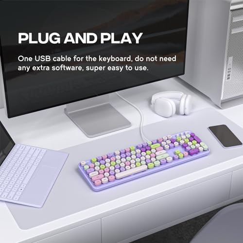 Retro-Inspired Full Size Typewriter Keyboard with Number Pad – Wired USB Keyboards for Windows 7, 8, 10, 11 | Enhance Your Typing Experience with Classic Charm and Modern Efficiency | Perfect for Home and Office Use