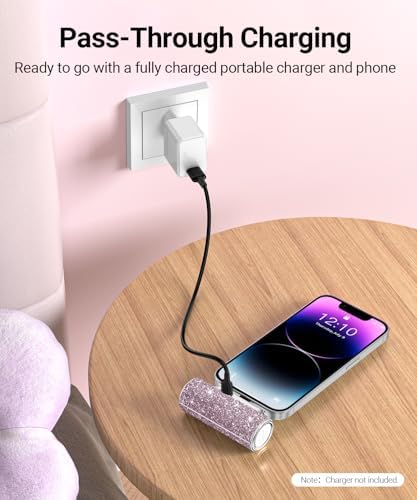 Sleek Shiny Pink Mini Power Bank with Built-in Lightning Connector – 4500 m Ah Compact Charger for i Phone 14/13/12/11/XR/8/SE Series – Stylish Glitter Battery Pack for Effortless On-the-Go Charging and Enhanced Compatibility