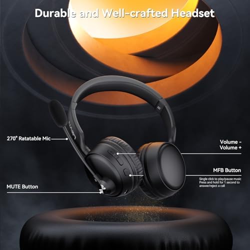 LEVN Professional Wireless Bluetooth Headset with AI Noise Cancellation – 60 Hours of Uninterrupted Battery Life, Effortless Dual Device Pairing, and Mute Functionality for Ultimate Call Clarity – Ideal for Laptops, Smartphones, and Busy Call Centers – Ergonomically Designed for All-Day Wear and Comfort