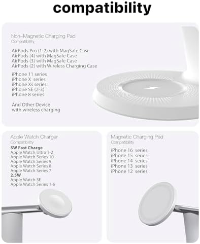 Revolutionize Your Charging Routine with Our 3-in-1 Wireless Charging Station for Apple Devices – Fast Mag Safe Charger for i Phone Models 12-16, Apple Watch, and Air Pods – Compact Design with Enhanced Stability, Overcharge Protection, and Effortless Organization