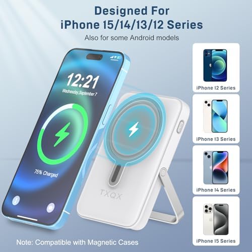 Ultra-Sleek 10000 m Ah Wireless Magnetic Power Bank – Fast Charging Portable Charger with Built-in Cables & LED Display – Compatible with i Phone 16/15/14/13/12/Pro/Mini/Pro Max (Purple) – Convenient On-the-Go Power Solution with Integrated Stand and Mag-safe Technology