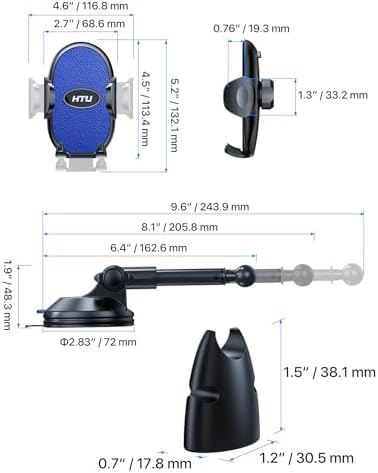HTU Military-Grade Suction Car Phone Holder 2025 – Versatile Telescopic Arm Smartphone Mount for Dashboard & Windshield – Compatible with i Phone 16 Pro Max, 15, 14, 13, 12 & Samsung – Enhanced Stability for Trucks & Jeeps – Sleek Black Finish for Modern Interiors