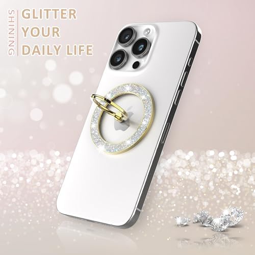 Glamorous Purple Glitter Magnetic Phone Ring Holder for Mag Safe – Secure i Phone Grip with Wireless Charging Compatibility – Elevate Usability and Style Effortlessly