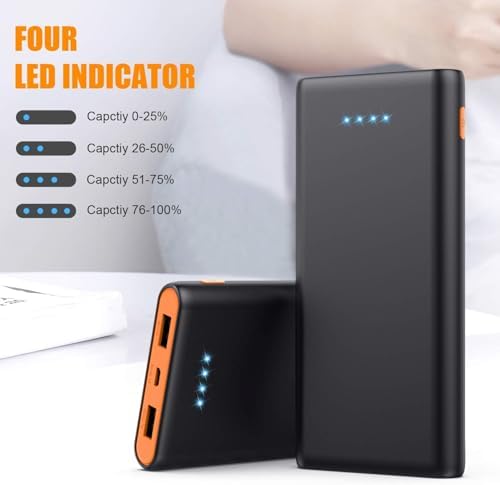 Maximize Your Power On-the-Go: 26800 m Ah Ultra-High Capacity Portable Charger with Dual USB Outputs for High-Speed Charging – Universal Compatibility with i Phone 16/15/14/13/12, Galaxy, Android & More – Lightweight & Safe External Battery Pack for Travel & Daily Use