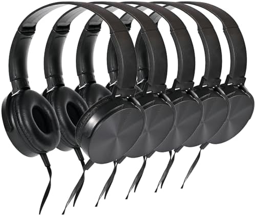 Classroom Headphones Bulk Pack – 10 On-Ear Student Headsets with Superior Stereo Sound, Comfortable Swivel Ear Pads for Engaging Learning and Online Classes – 3.5 mm Compatible for Ultimate Convenience (Black) – Perfect for Schools, Libraries, and Group Learning Activities