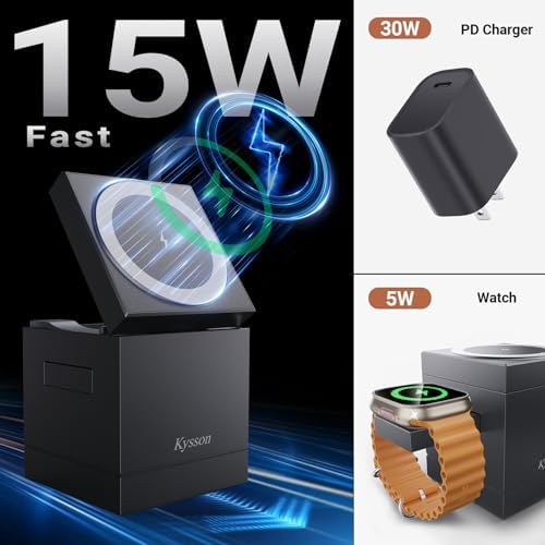 Revolutionary 3-in-1 Mag Safe Charging Station: Ultra-Fast Wireless Charger for i Phone 16/15/14/13/12, Apple Watch, and Air Pods with 30 W Power Adapter – Sleek, Magnetic Design for Ultimate Device Organization and Enhanced Charging Efficiency