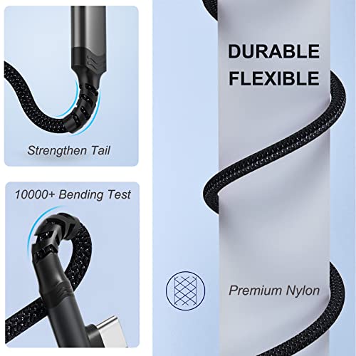 10 ft Right Angle USB C Cable 5-Pack – Fast Charging Nylon Braided Charger for Samsung Galaxy S25, S24, S23, A16, A15 & Google Pixel 9, 8 – Superior Durability and Comfort for Gaming and Daily Use – Enhanced Compatibility for All Type C Devices