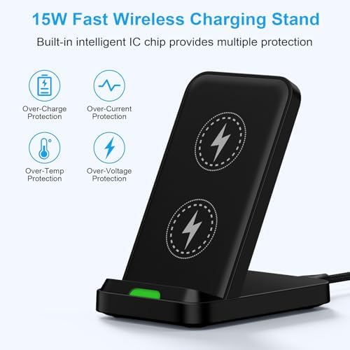 Samsung Fast Wireless Charging Stand Dual Pack – Sleek Desk Charger Station for Galaxy S25 Ultra, i Phone 16 Pro Max, Pixel 9/8 – Enhanced Speed, Compatibility & Safety Features – Ideal for Home & Office Use
