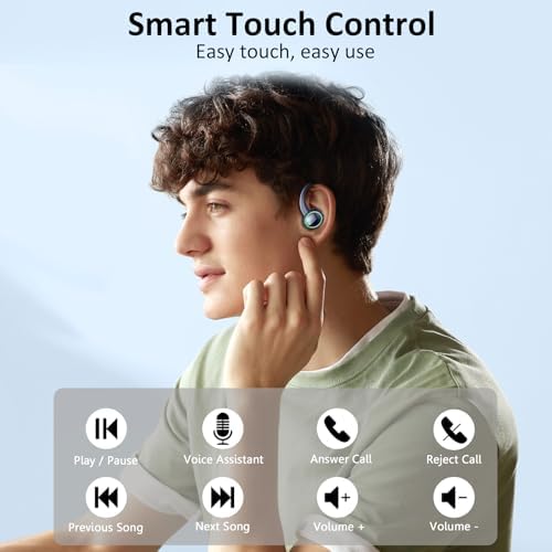 Elevate Your Fitness Experience with Premium Bluetooth 5.4 Wireless Earbuds – 50 Hours of Deep Bass Playback, Advanced ENC Noise Cancellation, and IP7 Waterproof Durability – Ideal for Gym Enthusiasts and Active Lifestyles with Secure Earhooks for Unmatched Comfort and Performance