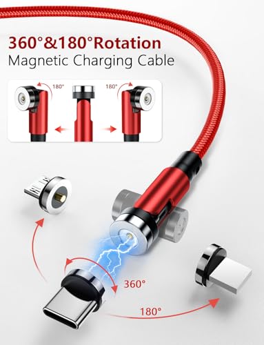 Revolutionary 540° Magnetic Charging Cable Set – 3 in 1 Versatile USB Charger for Micro USB, Type C & Lightning | Durable Nylon Braided Design with LED Indicator | Multiple Lengths (1.6 ft, 3.3 ft, 6.6 ft, 10 ft) for Ultimate Convenience and Fast Charging