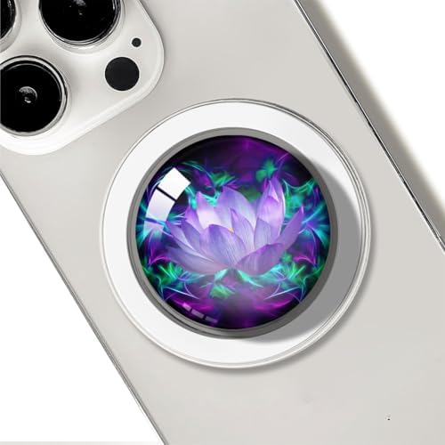 Magnetic Expandable Collapsible Phone Grip & Stand – Stunning Clear Glitter Purple Lotus Flower Design for Enhanced Smartphone Compatibility – Versatile, Lightweight, and Secure Mobile Accessory for Hands-Free Use and Everyday Convenience