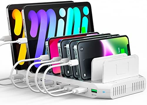 Alxum 60 W 10-Port USB Fast Charging Station with Quick Charge 3.0 – All-in-One Multi-Device Charging Hub for i Pads, i Phones, Samsung Galaxy and More – Compact & Sleek Design for Home or Office Efficiency with Advanced Safety Mechanisms