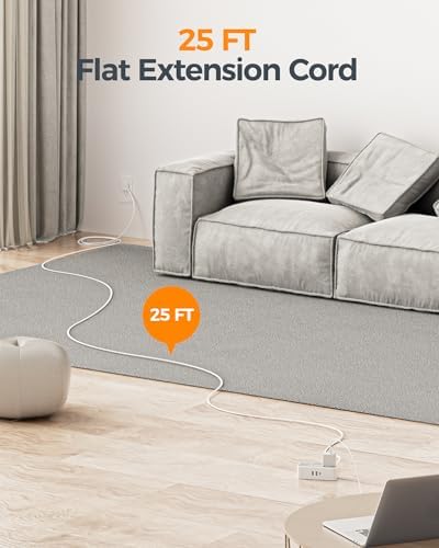 TESSAN 5 FT Flat Plug Extension Cord with 4 AC Outlets, 1 USB-C & 2 USB-A Ports – 900 Joules Surge Protector Power Strip for Home Office & Dorm Room – Maximize Charging Efficiency & Space Savings with Versatile Power Accessory