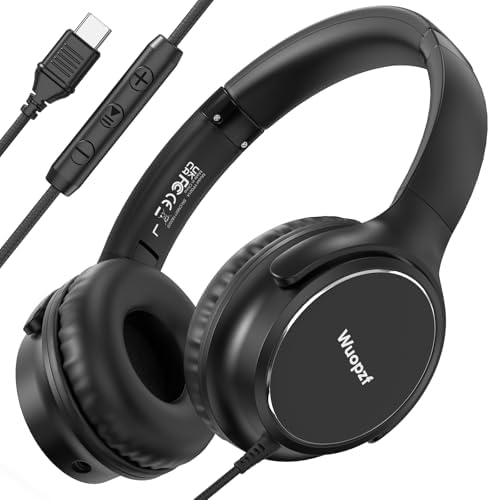 Experience Premium USB C Over-Ear Headphones with Built-In Microphone – Exceptional HD Stereo Sound for Gaming and Travel, Foldable Design for Easy Portability, Compatible with i Phone 16, Samsung, and Laptops – Ideal Wired Headset for Unmatched Audio Enjoyment