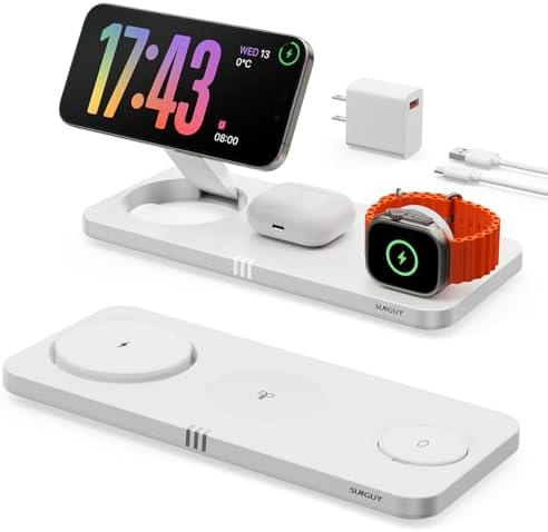 Ultimate 3-in-1 Wireless Charging Station for Apple Devices – Rapid 15 W Magnetic Charger for i Phone 16/15/14/13/12 Pro Max, Compatible with Apple Watch Series S2 to Ultra, Air Pods Pro/4/3/2 – Foldable Travel-Friendly Design for Effortless Charging Anywhere