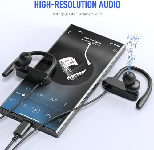 Ultimate USB C Over-Ear Sport Headphones for Active Users – Secure Hook Design for i Phone 16 & Samsung Galaxy S24 – High-Fidelity Wired Earbuds with Built-In Mic for Unmatched Comfort and Sound Quality During Workouts and Daily Activities