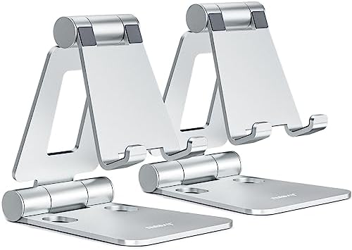 Nulaxy 2 Pack Dual Folding Cell Phone Stand, Fully Adjustable Foldable Desktop Phone Holder Cradle Dock Compatible with Phone 16 15 14 13 12 Pro Xs Xs Max Xr X 8, All Phones, Black & Silver – Enhanced Compatibility and Speed