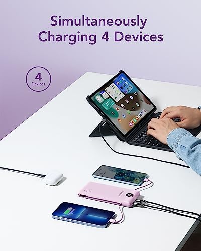 VEGER Ultra-Slim 10,000 m Ah Portable Charger with Built-in Cables and Integrated Wall Plug – Fast Charging Power Bank for i Phone, i Pad, Samsung, and More – Essential Travel Battery Pack for On-the-Go Charging and Enhanced Device Compatibility