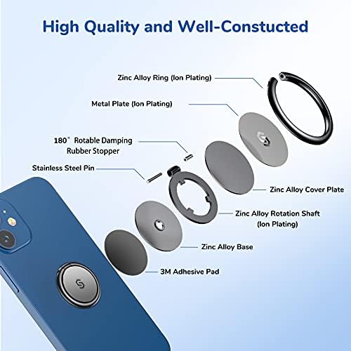 Sparkling 360° Rotation Phone Ring Holder – Bling Bling Finger Kickstand for Enhanced Grip and Stability – Premium Zinc Alloy Design for i Phone, Samsung, Pixel & All Smartphones – Secure Adhesive, Versatile Stand, and Magnetic Car Mount Compatible – Glitter Silver Finish for a Touch of Elegance