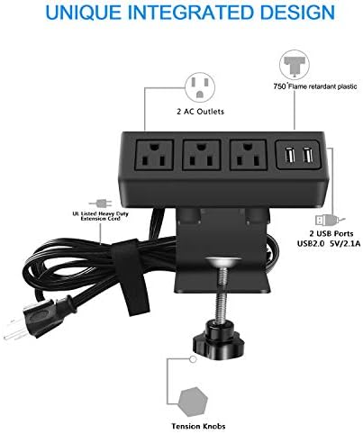 CCCEI 3-Outlet Desk Clamp Power Strip with USB Ports – Surge Protector with 1200 Joules for Enhanced Safety and Fast Charging – Compact Table Mount Power Station for Home Office and Workshop Use – ETL Certified, 1500 W Capacity