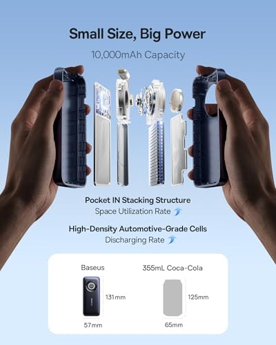 Baseus Enercore 20000 m Ah Power Bank with 67 W Fast Charging – Compact Portable Charger Featuring Built-in Retractable USB-C Cable for Laptops, i Phone 16/15, Samsung, Mac Book, and Drones – Essential Travel Companion for Uninterrupted Power