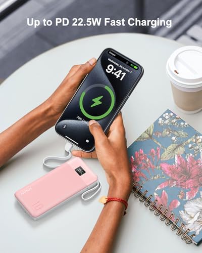 Revolutionize Your Charging Experience with ANOUV 10,000 m Ah Portable Power Bank – Built-in Cables & AC Plug for Fast, On-the-Go USB-C Charging, Compatible with i Phones and All Smart Devices – LED Display for Real-Time Battery Monitoring – The Ultimate Travel Essential for Efficiency and Convenience