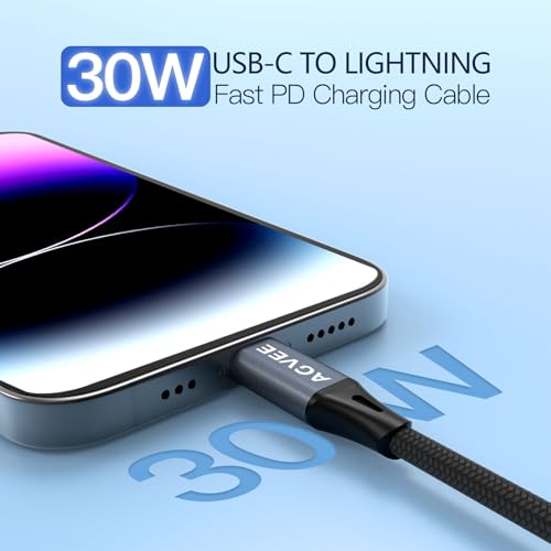 AGVEE 2 Pack 3 ft Coiled USB-C to Lightning Charging Cable – MFi Certified 30 W PD Fast Charging Cord for i Phone, i Pad, and i Pod with Tangle-Free Design in Sleek Dark Gray – Perfect for Car Use and Enhanced Device Performance