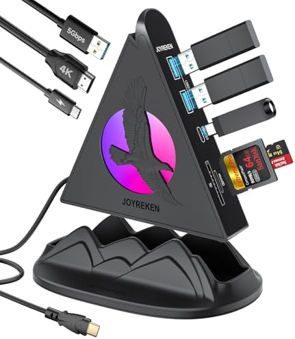 Experience Unmatched Connectivity with the 8-in-1 USB C Hub Multiport Adapter – 4 K HDMI Output, 100 W Power Delivery, and Vibrant RGB Lighting for Mac Book, Surface & i Mac – Effortless File Transfers with USB-A 3.0, USB-C, and SD Card Reader – Your Go-To Accessory for Enhanced Productivity and Seamless Device Integration