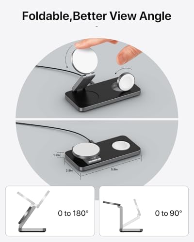 3-in-1 Magnetic Foldable Wireless Charging Station – Ultra-Fast Mag-Safe Charger for i Phone 16/15/14/13/12, Apple Watch Ultra/SE/10/9/8/7/6/5/4, Air Pods Pro/4/3/2 | Compact & Adjustable Design with Enhanced Safety Features in Black & White – Perfect for Home & Travel