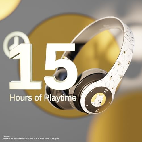 Winnie The Pooh Wireless Bluetooth Headphones | Over-Ear Disney Audio Headset with Built-in Mic | 15-Hour Playtime for Ultimate Listening | Perfect Gifts for Disney Fans of All Ages | Comfort-Focused Design with Enchanting Sound Quality | Broad Compatibility with Bluetooth Devices